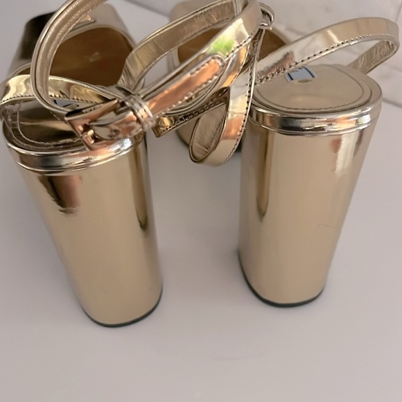 Prada Platform Plateau Ankle Strap Heel Sandals in Metallic Gold 37.5, US 7.5 - Picture 8 of 14
